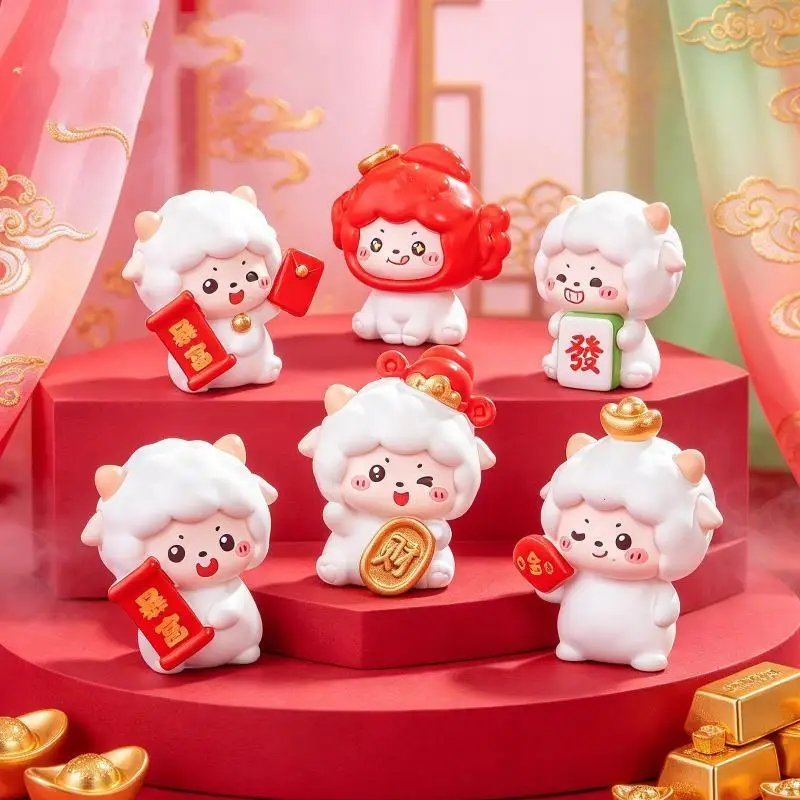 1/8Pcs Cute Lucky Sheep Mini Figurine 2027 New Year Fortune Lamb Ornament Car Dashboard Desktop Decor DIY Micro Landscape Gift