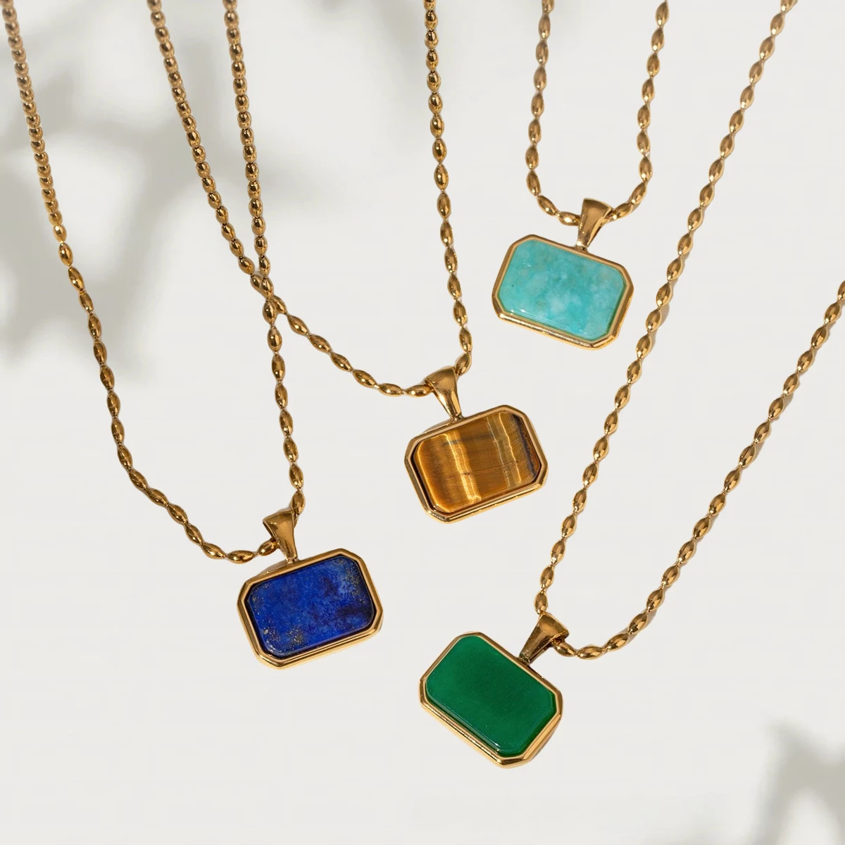 

Natural Gemstone Tiger Eye Amazonite Lapis Lazuli Choker Necklace For Women Gold Plate Stainless Steel Waterproof Summer Jewelry