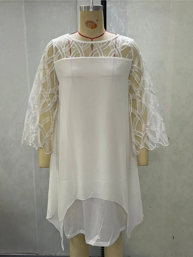 

Модное женское мини-платье больших размеров, летнее, однотонное, с круглым вырезом, рукавом три четверти, свободного кроя, в иностранном стиле, Vestidos