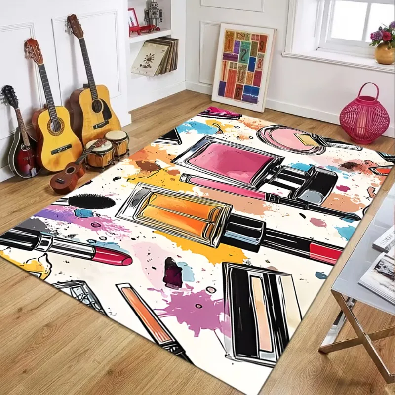 Lipstick & High Heels Pattern Area Rug for Living Room Bedroom Bedside Non-Slip Floor Mat Fashion Beauty Home Decor Lounge