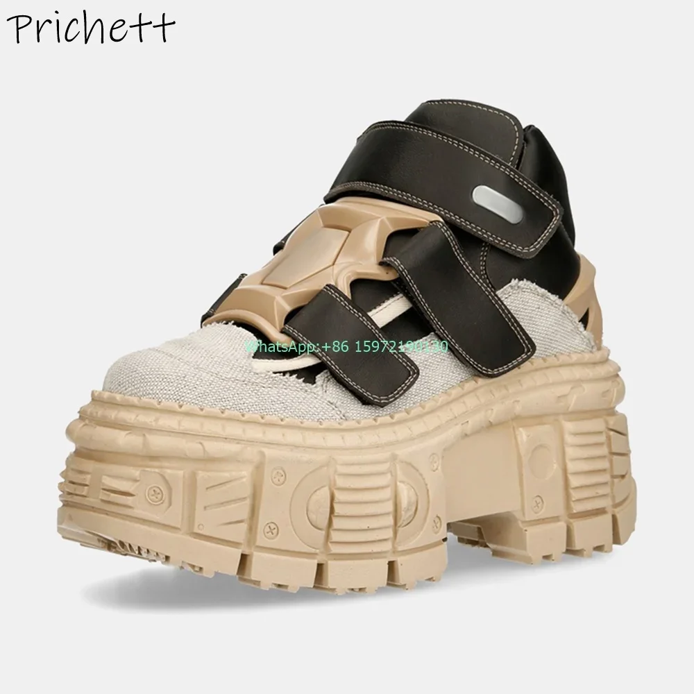 سميكة سوليد مختلط اللون مضخات جولة اصبع القدم منصة زخرفة المعادن الكاكي حذاء أسود موضة ريترو الظلام فاسق زيادة الأحذية