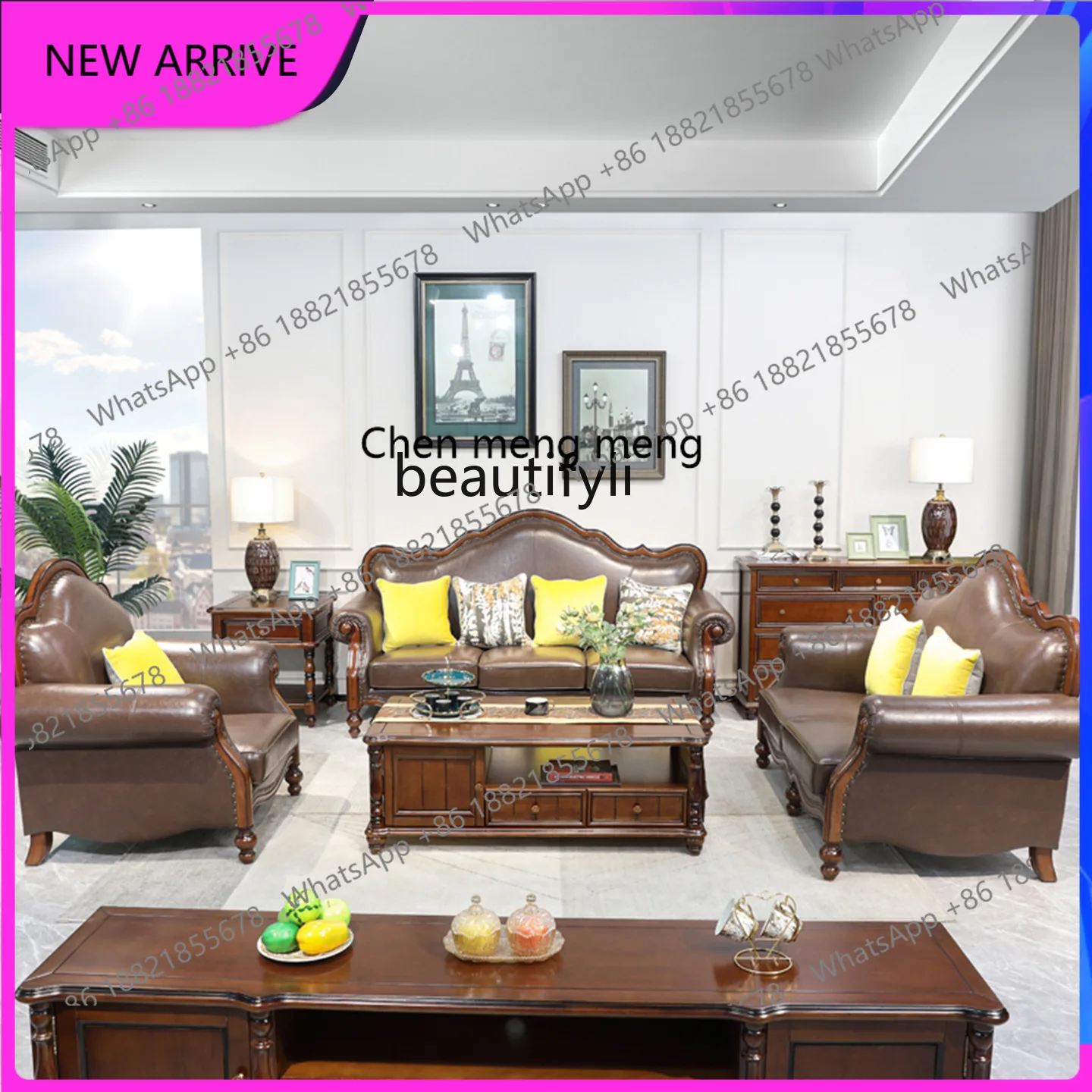 C89 American leather sofa living room first layer cowhide sofa European sofa combination 123