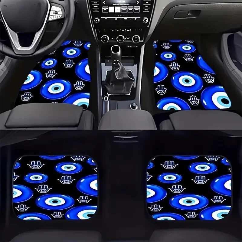 

4pcs Car Floor Mats With Evil Eye Graphic - High-Quality 2D Print, Universal Fit For Small Cars, Crossovers, SUVs, Etc., Perfect