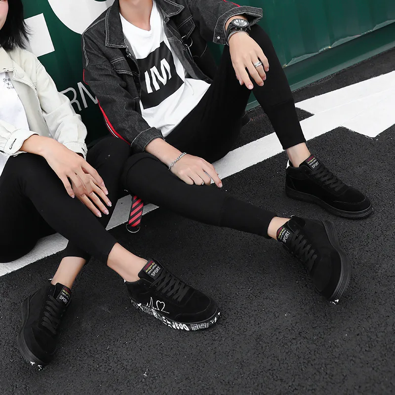 2024 Trend Korean Couple Casual Lover Color PU Breathable Sport Women Shoes Sneakers Flat Platform Plus Size 44 Ladies Trainers