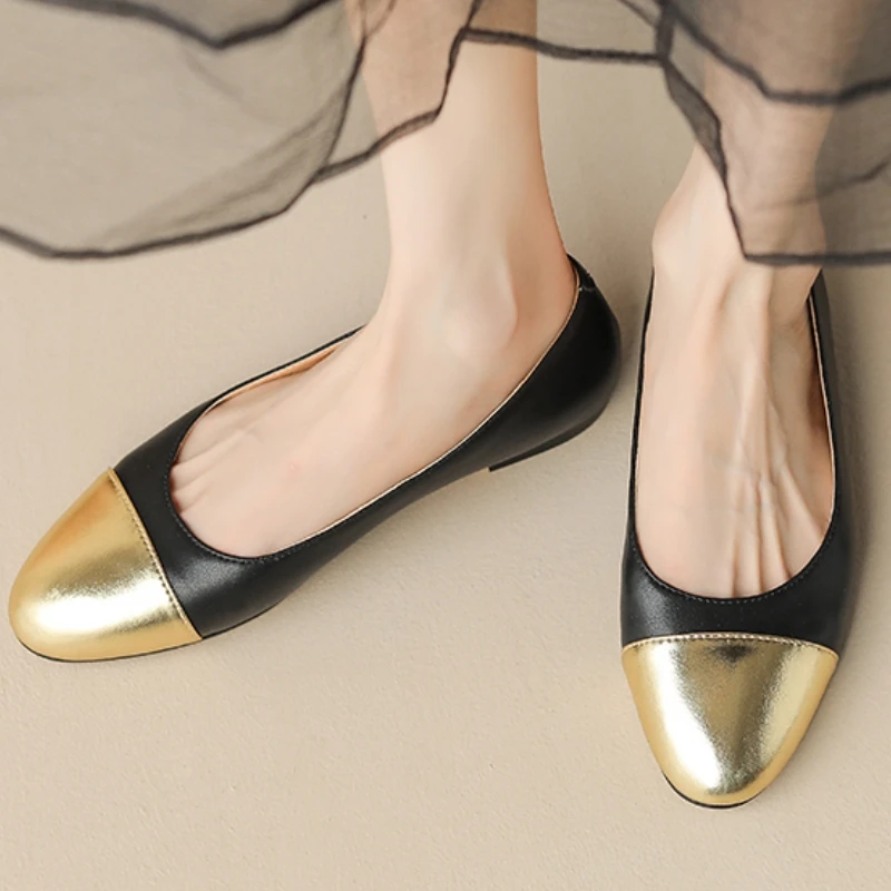 

Genuine Leather Women's Loafers Flats Shoes Luxury New 2026 Spring Autumn Casual Walking Work Shoes Black Gold Flats Big Size 48