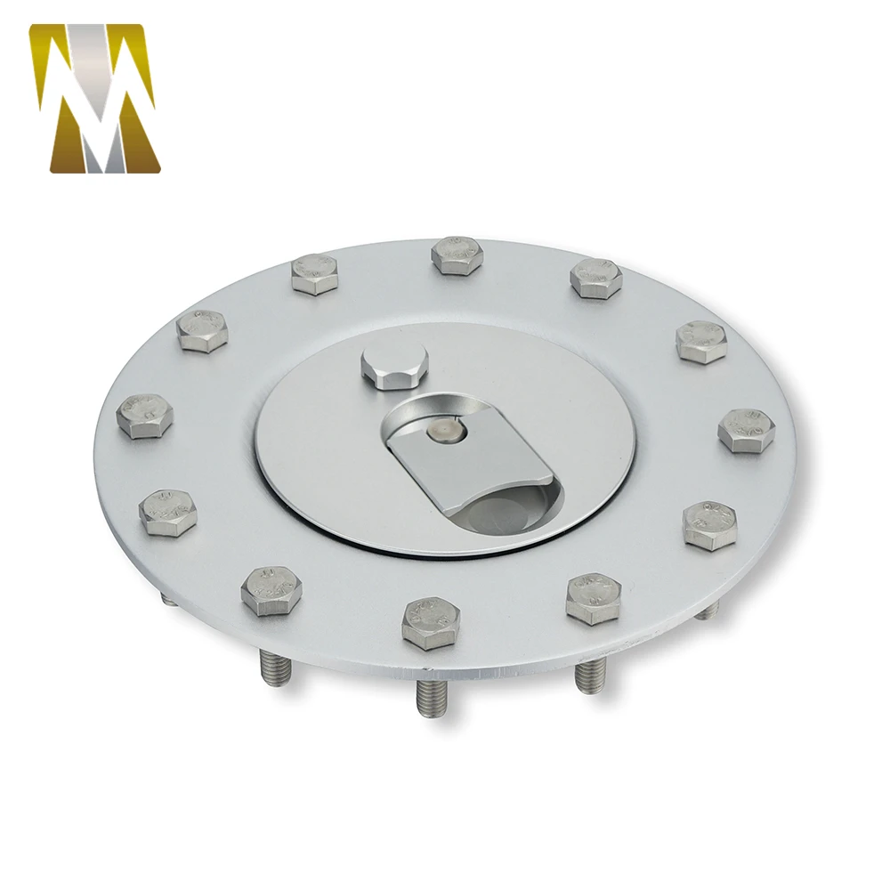 Silver Aluminum Billet Fuel Cell Fuel Surge Tank Cap Flush Mount 12 Bolts Mirror Polished Opening Black Cap Open 57mm