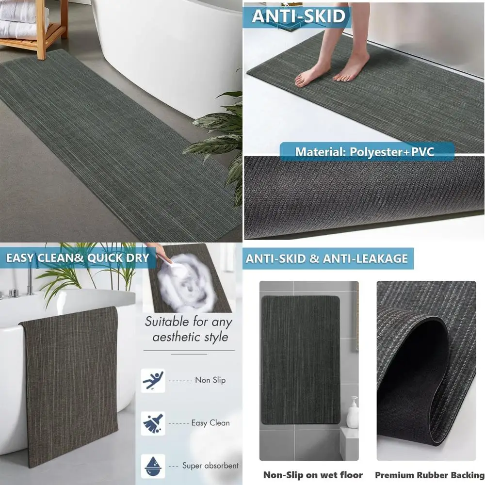 

customizable rubber non-slip bath mat - quick dry, super absorbent, thin for door fit, washable