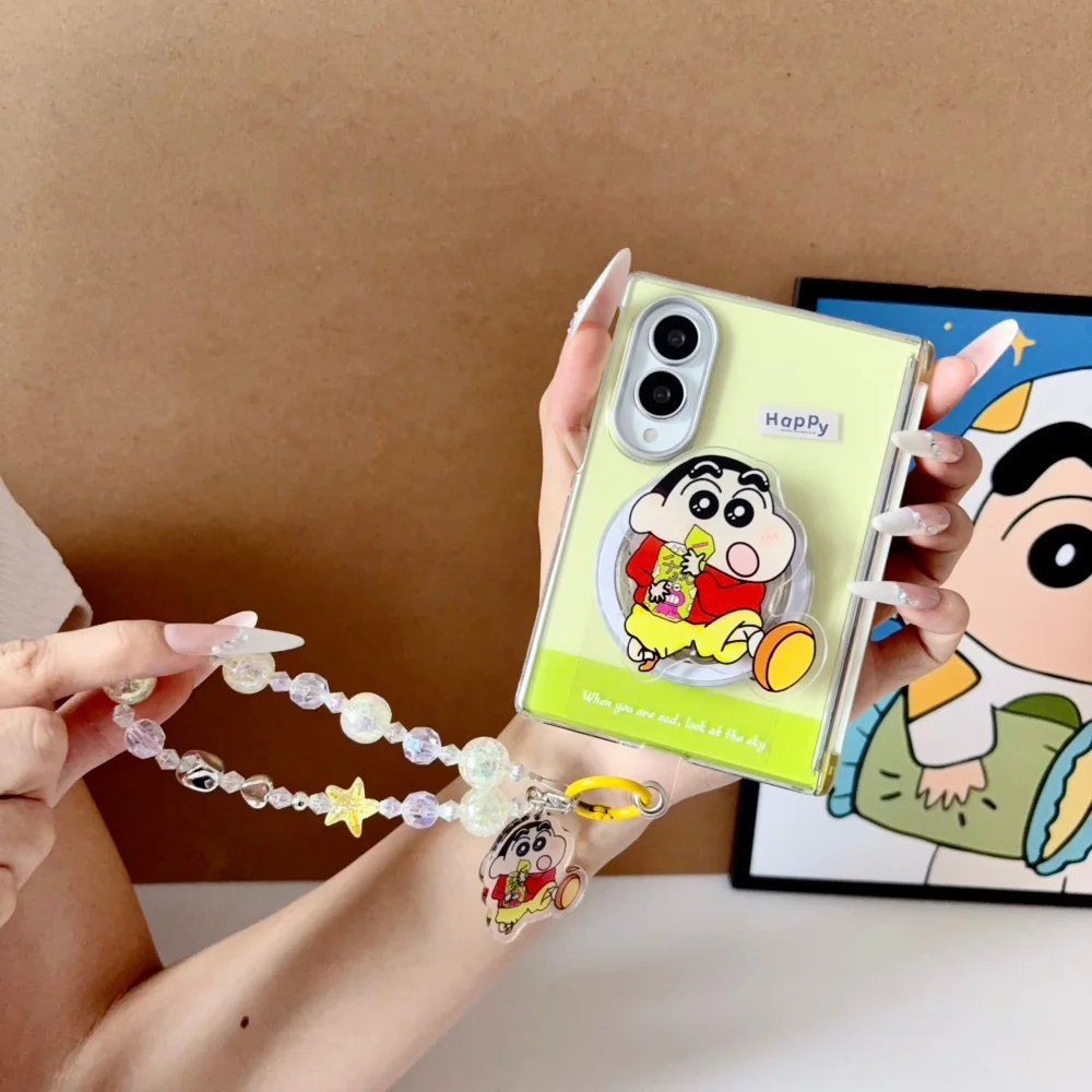 Cute Cartoon Crayon Shin Chan Bracelet Magnetic Stand Phone Case For Samsung Z Fold8 Ultra Z Fold 8 7 Hinge Protective Cover