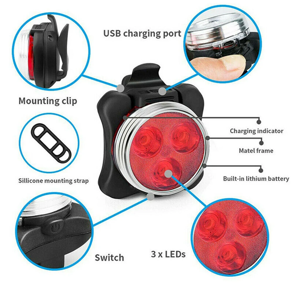 Bicycle Front Rear Light Bike Warning Taillight USB Rechargeable LED Bike Light Waterproof MTB Cycling Lamp Bike Accessories
