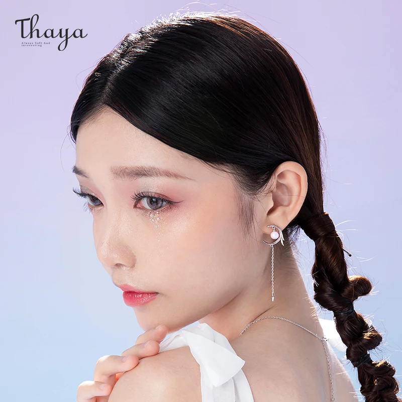 Thaya Original Design Moon Women Earrings Elegant Hanging Earrings Dangle Silver Color Crystal Earrings Engagement Fine Jewelry