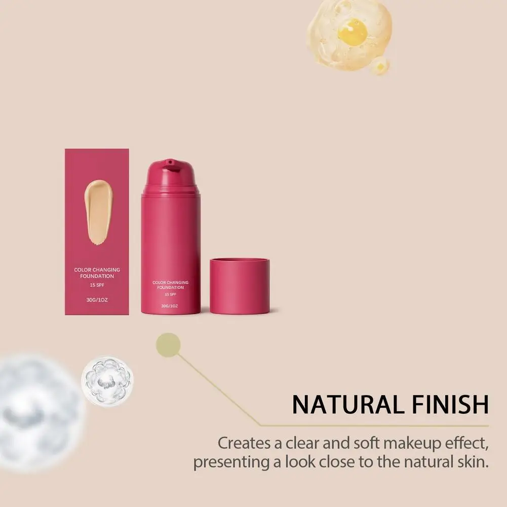 Natürlich Farbwechselnde Flüssig-Foundation, Temperaturabhängig Anpassbar, Gleicht den Hautton im Gesicht aus, Weicher Make-up-Look, Langanhaltend – Detail 15