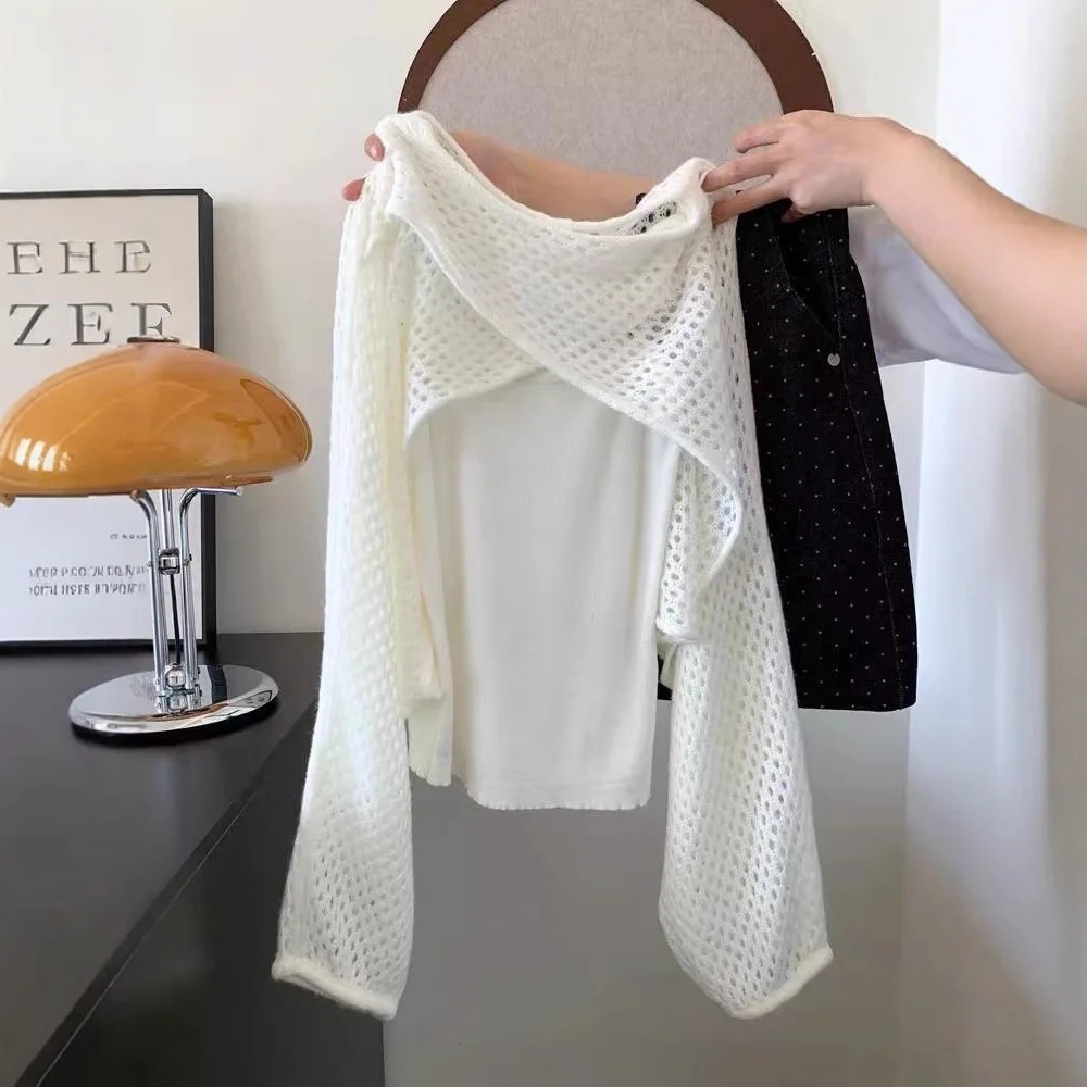 Spring and Summer 2026 New Temperament Elegant Solid Color Stacked Two-piece Long-sleeved Knitted Sweater New Top High-end Wear 3