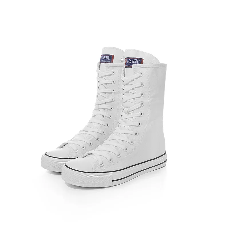 Size 34-43 Women Shoes Canvas Casual High Top Shoes Long Boots Lace-Up Zipper Comfortable Flat Boots Sneakers Tenis De Mujer