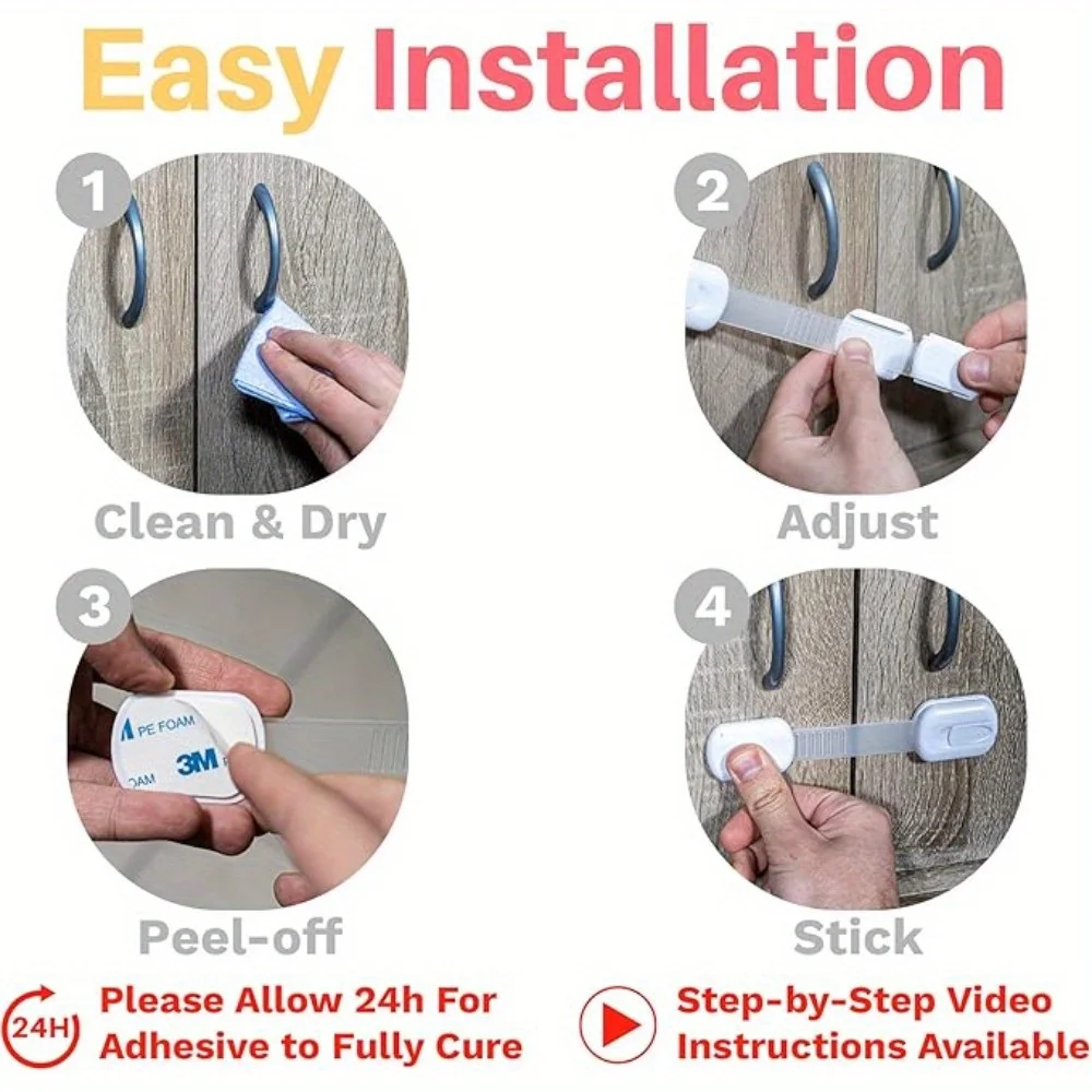Adjustable Baby Safety Cabinet Locks One Touch Release Child Proof Drawer Fridge Cupboard Strap Locks for Home