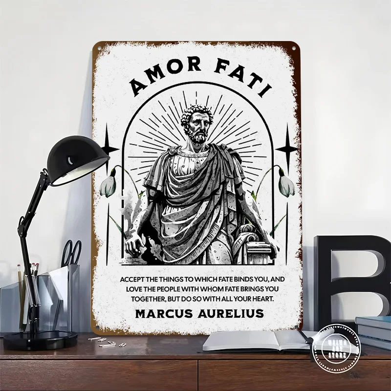 Stoicism Principles Amor Fati Personalized 3D Textured Metal Poster Wall Art Vintage Tin Signs for Bedroom Decorations Wand Deko