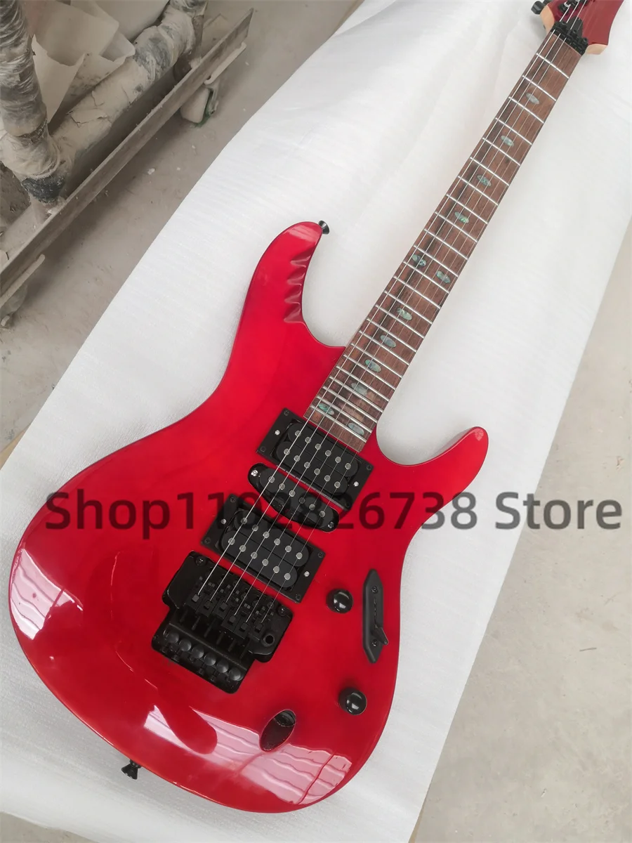 Ultra thin electric Guitar Red body Flamed Maple top Rose wood fingerboard Abalone shell Mosaic tremolo System HSH pickup Black