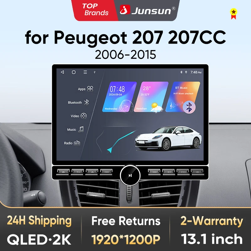 Image of Junsun 13,1″ QLED Wireless CarPlay Android Auto Autoradio für Peugeot 207 CC 2006-2015 Intelligente Systeme DSP SWC RDS GPS FM BT