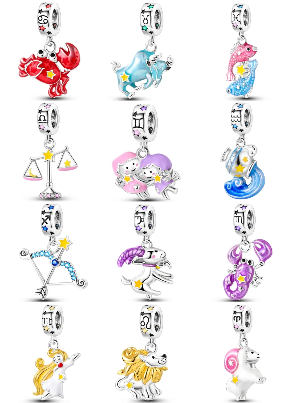 925 Sterling Silver 12 Constellation Zodiac Charms Cancer Taurus Pisces Libra Gemini Aquarius Sagittarius Beads Fit DIY Jewelry