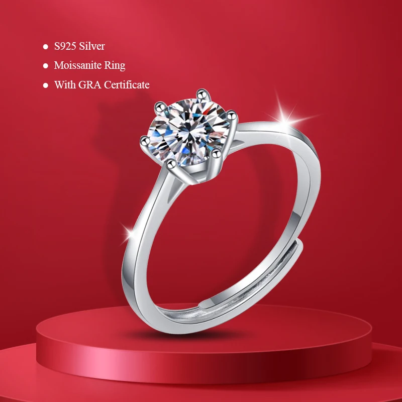 

Factory Price 925 Sterling Silver Moissanite Engagement Finger Rings Simple 6 prong Rings for Women Gifts Shiny Wedding Jewelry