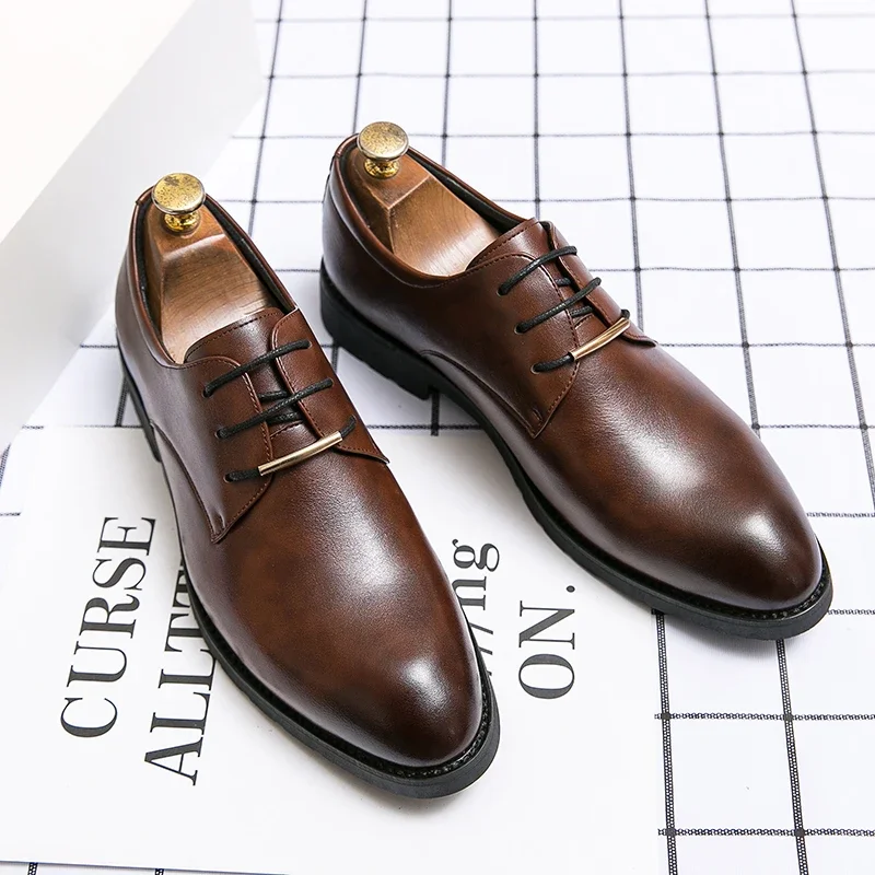 

Men New High end Atmosphere Simple Derby Leather Shoes Pointed Black Brown British Style 38-46 Men Shoes