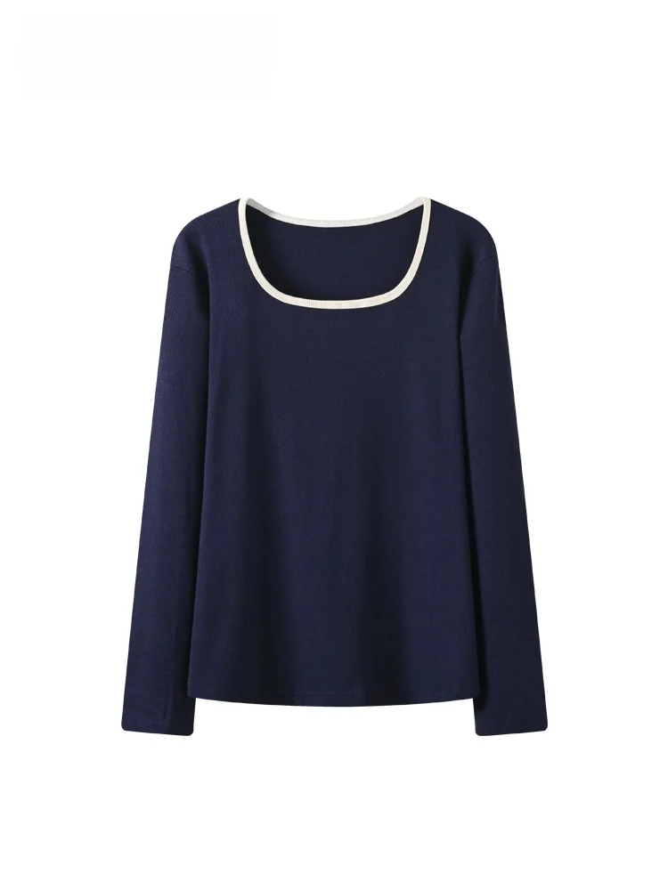 

Loose Long Sve Square Collar T-irt Women's Autumn Winter plus Size Comfortable Slimming Base irt Trendy Casual Cotton