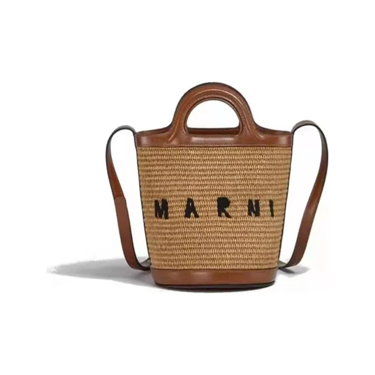 MARNI TROPICALIA Cow Leather Bucket Bag, One Shoulder Handbag Women's Caramel SCMP0056Q1-P3860-00M50