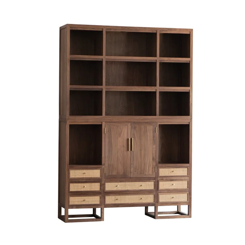 Black walnut solid wood, whole wall bookcase, combination floor, shelf
