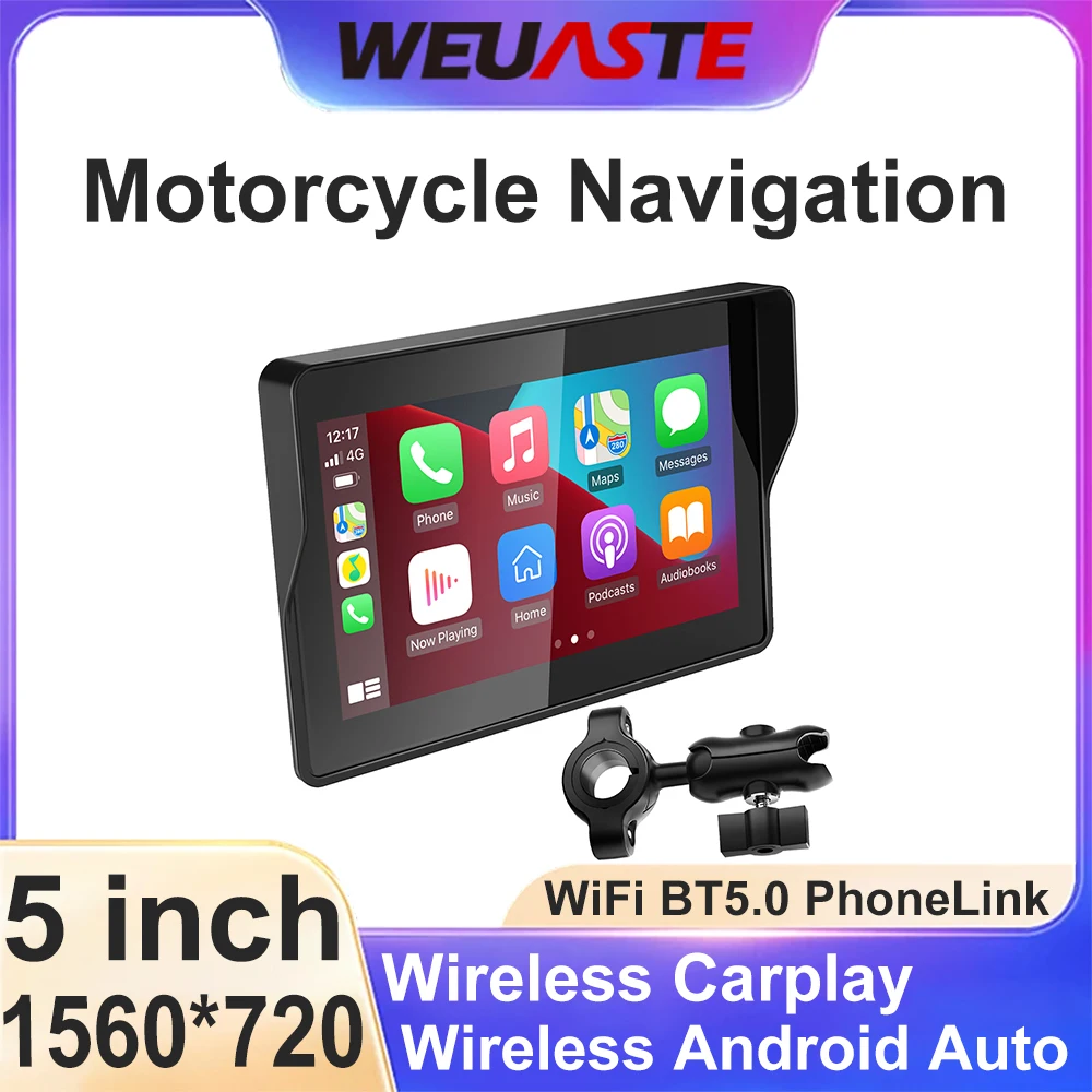

5 Inch Motorcycle Display Wireless Carplay Moto Portable Digital Dashboard Android Auto IPX7 Waterproof BT5.0 Display Monitor
