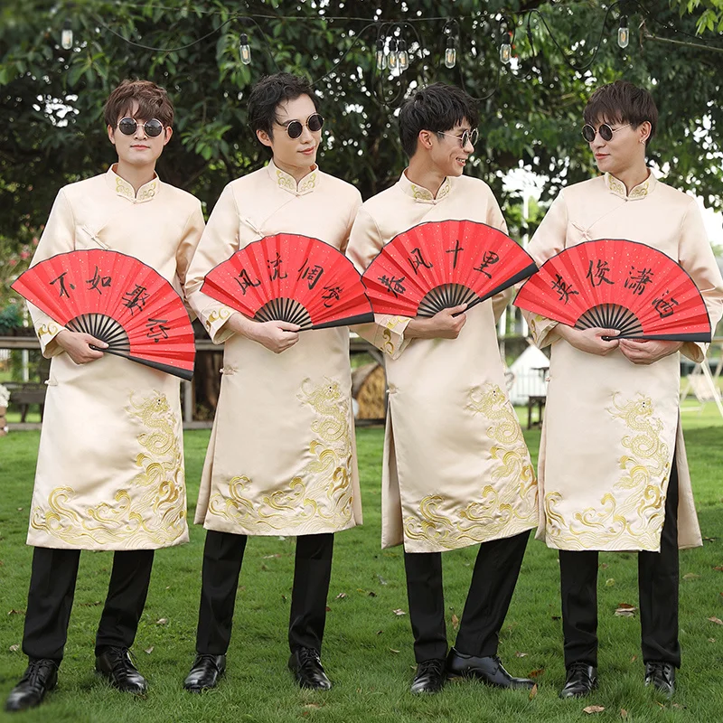 New style Traditional Chinese robe Large Size Tang Suit Men Robe Brother Costume Cross Talk Gown Cheongsam Wedding Dress