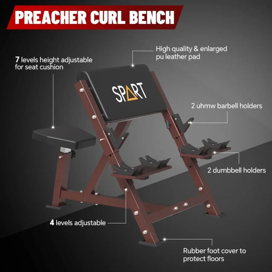 مقعد تجعيد الواعظ مع شريط تجعيد EZ ومجموعة أطباق وزن 90 رطل، ذراع جالس معزول، دمبل الحديد، محطة العضلة ذات الرأسين، حليقة ذات الرأسين #3