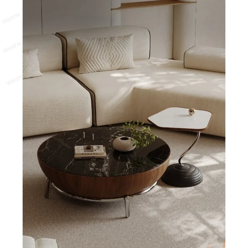 Minimalist marble coffee table combination round rock slab living room light luxury high sense