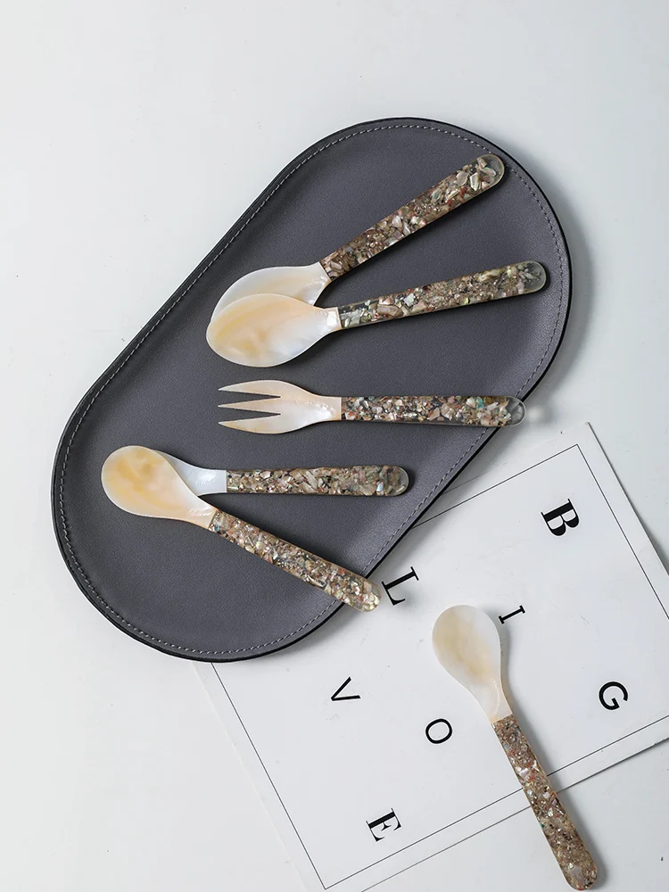 Creative natural shell coffee spoon dessert fork spoon Caviar spoon honey spoon gourmet posing photography props