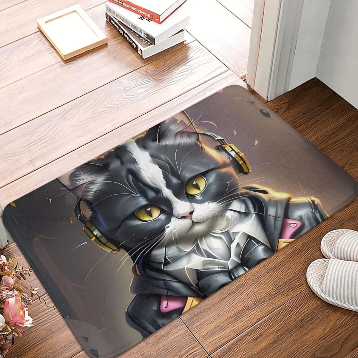 DJ Music Art Anti-Slip Doormat Kitchen Mat Cat Modern Digital Art Balcony Carpet Entrance Door Rug Home Decor