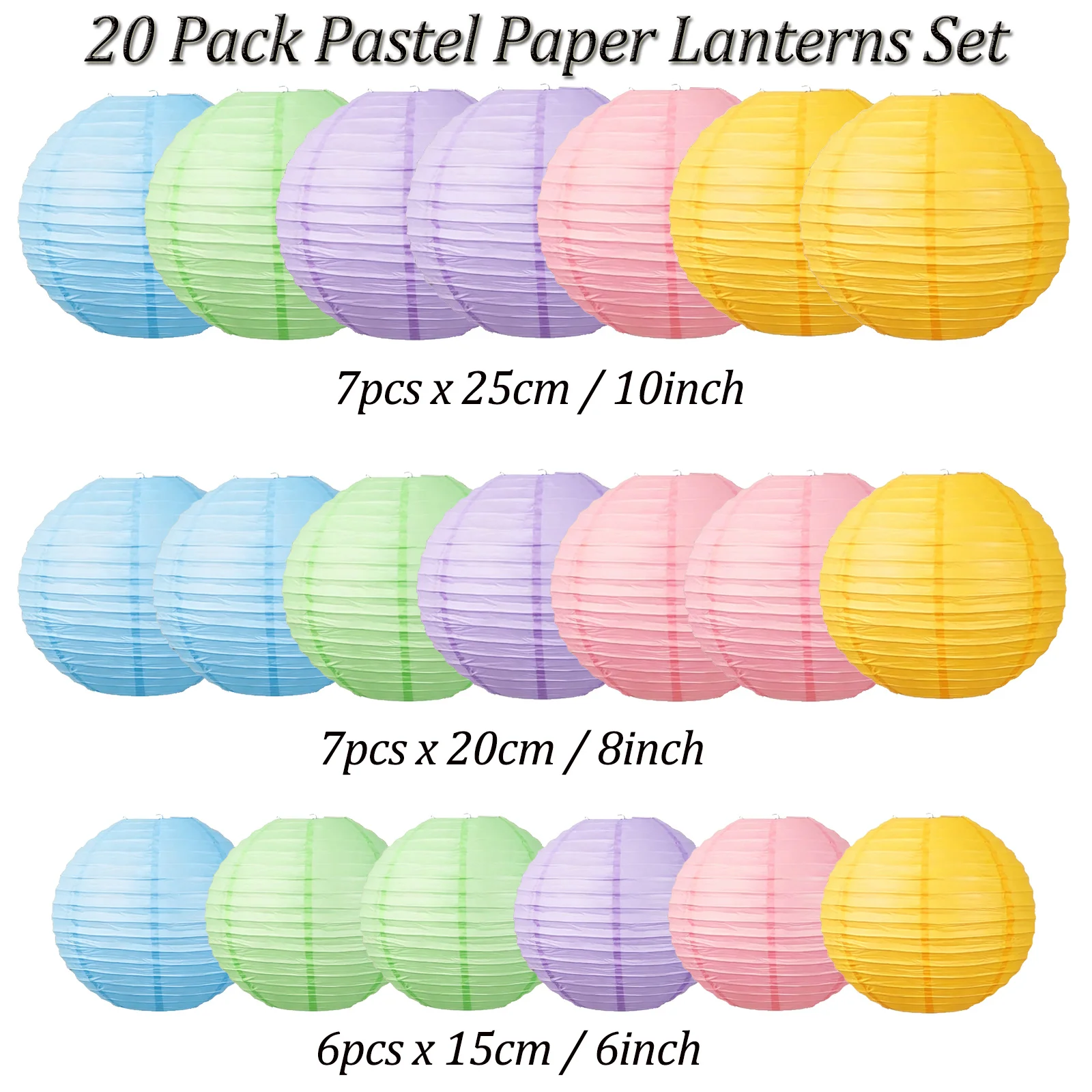 20er-Pack Pastell-Papierlaternen Regenbogen Mehrfarbig Hängedekoration für Babyparty Geburtstag Hochzeit Brautparty 6" 8" 10" – Detail 2