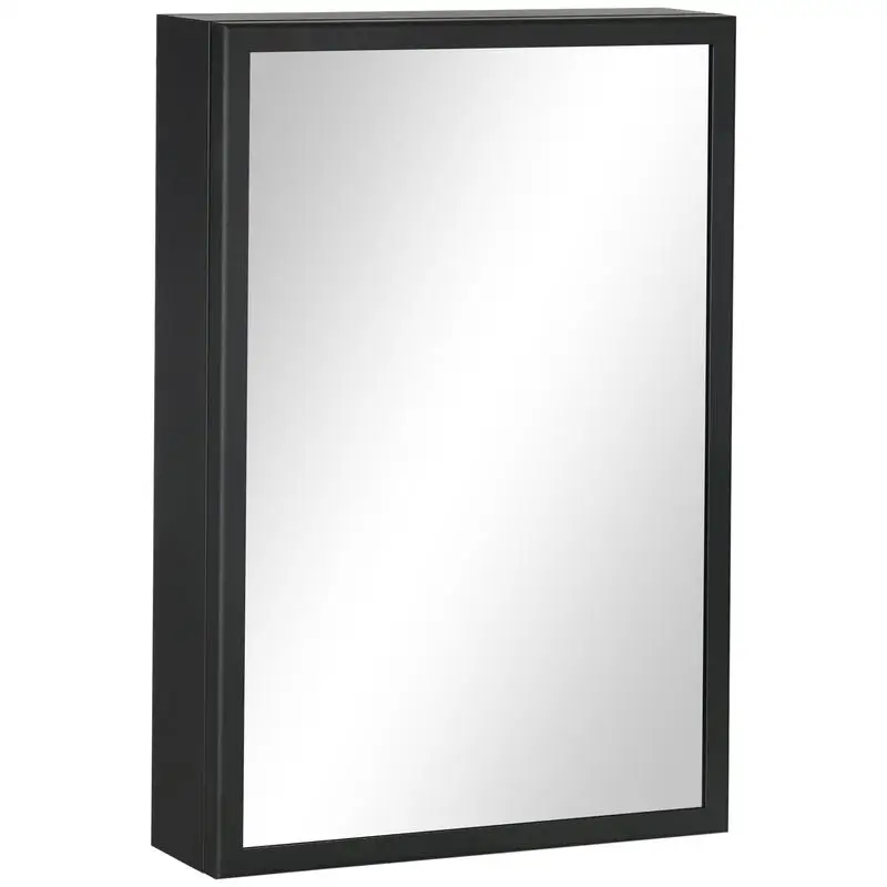 

Bathroom Mirror with Storage Shelves Wall Cabinet, Black Finish, Space-Saving Design, Stylish and Functional Organizer for Home