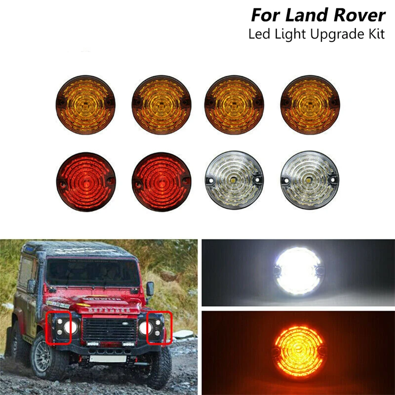 8Pcs Led Tail Lights Amber Front Indicator Light Side Lights Led Complete Upgrade Kit For Land Rover Defender 1990-2016