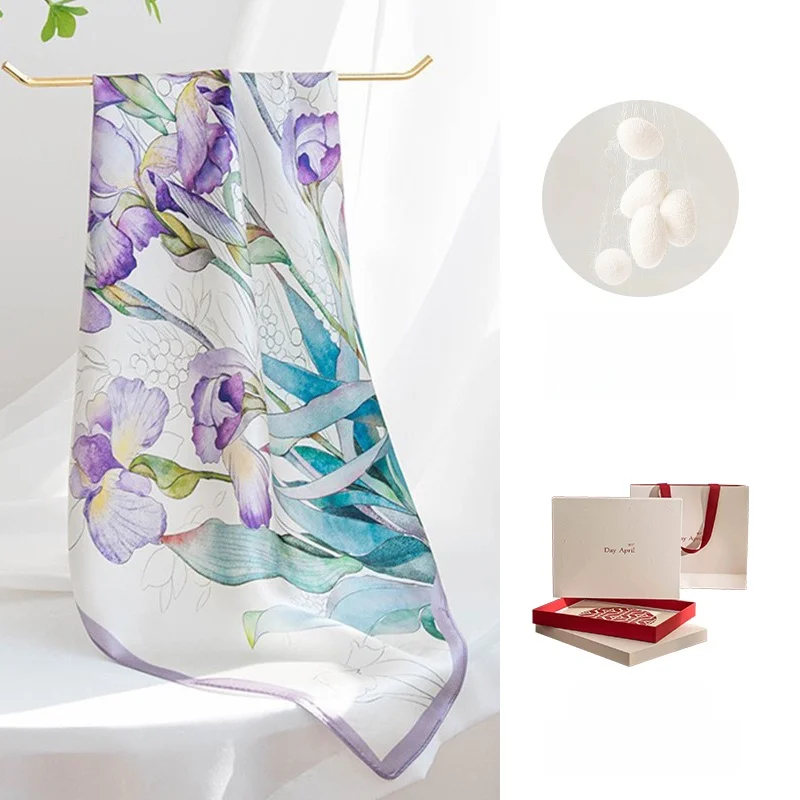 エレガントなマグノリア春夏00％シルクマルベリーシルクスカーフ女性用新作2026高品質母の日ギフトスクエアスカーフおしゃれ