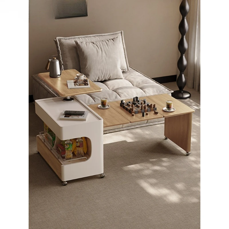Removable Side Table Retractable Folding Coffee Table Small Apartment Cart Sofa Side Cabinet Log Cream Wind