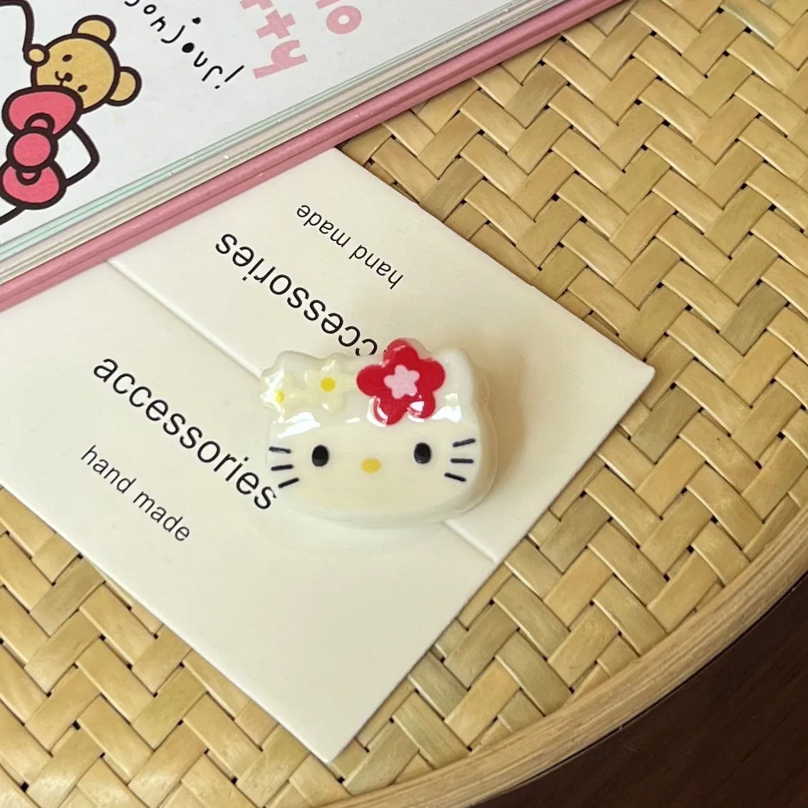 Mini pince à gratter rétro en peau noire KT Cat, petite pince à gratter en forme de cœur pour fille douce, bandeau de dessin animé japonais mignon pour femmes