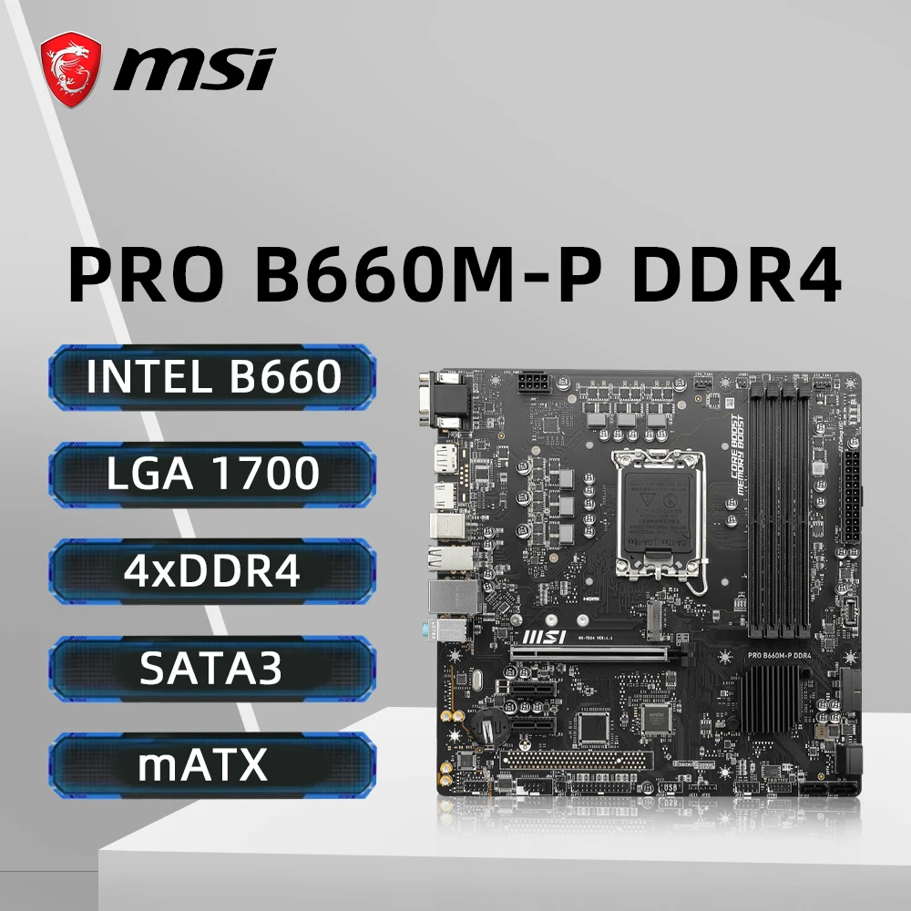 

MSI PRO B660M-P DDR4 Motherboard Supports i9-14900K 13900K i7-14700K 13700 i5-12400F 13500 CPU LGA 1700 4xDDR4 M.2 PCle 4.0 mATX