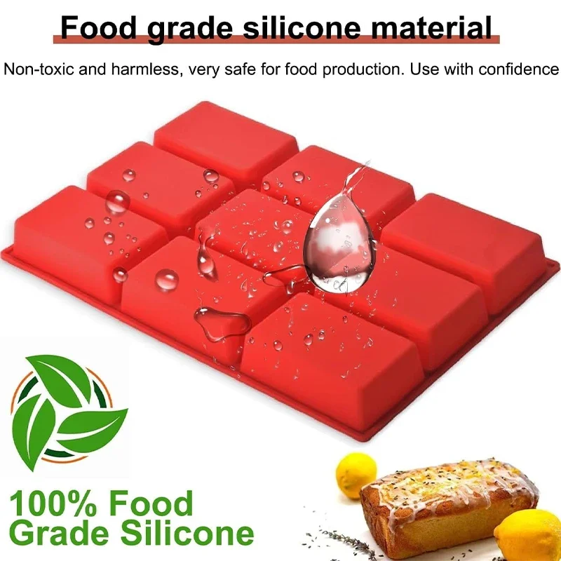 9Grids Silicone Baking Mold Mini Sized Loaf Cake Mould Food Grade Material Heat Resistant Baking Tool for Bread Cornbread Muffin