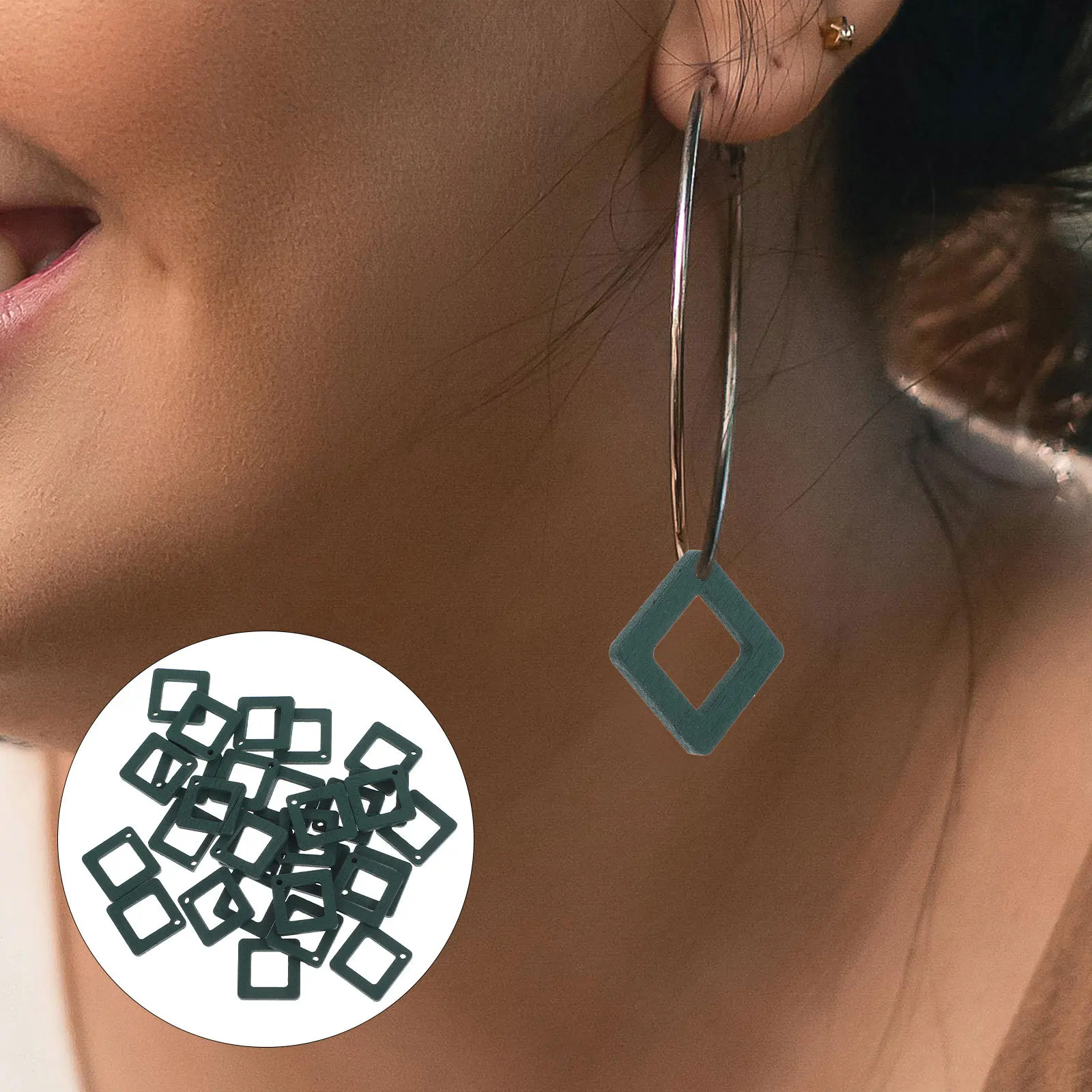

30pcs Earring Materials For Women Blue Hollow Square Design Diy Wood Components Versatile Earring Kits Hooks Charms Frames