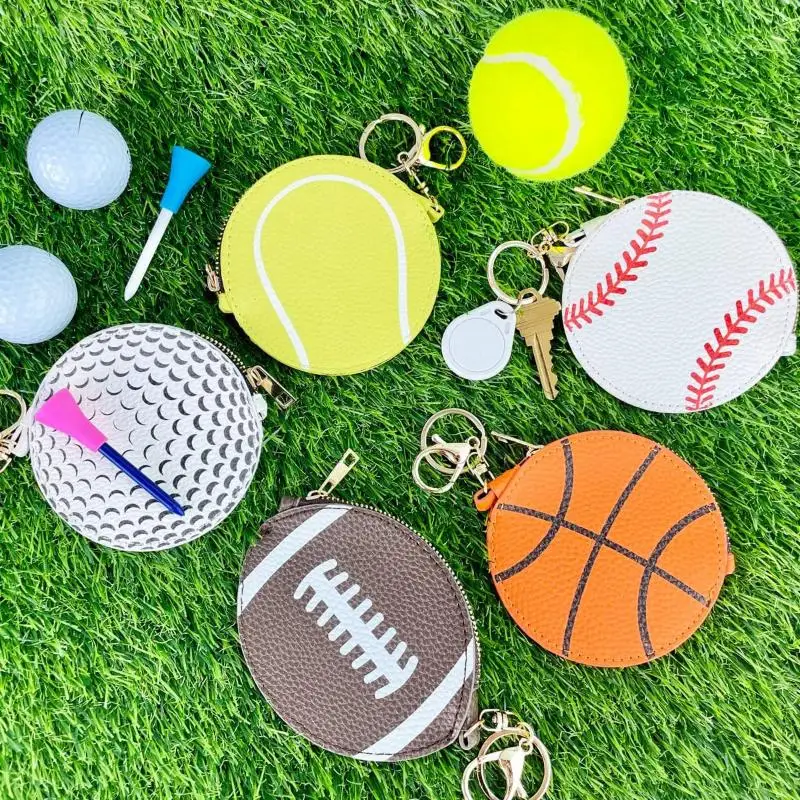Kreativer Multifunktionaler PU-Leder Sport-Schlüsselanhänger Kugelförmige Münzbörse für Sportbegeisterte Mini Sportliche Münzbörse – Detail 1