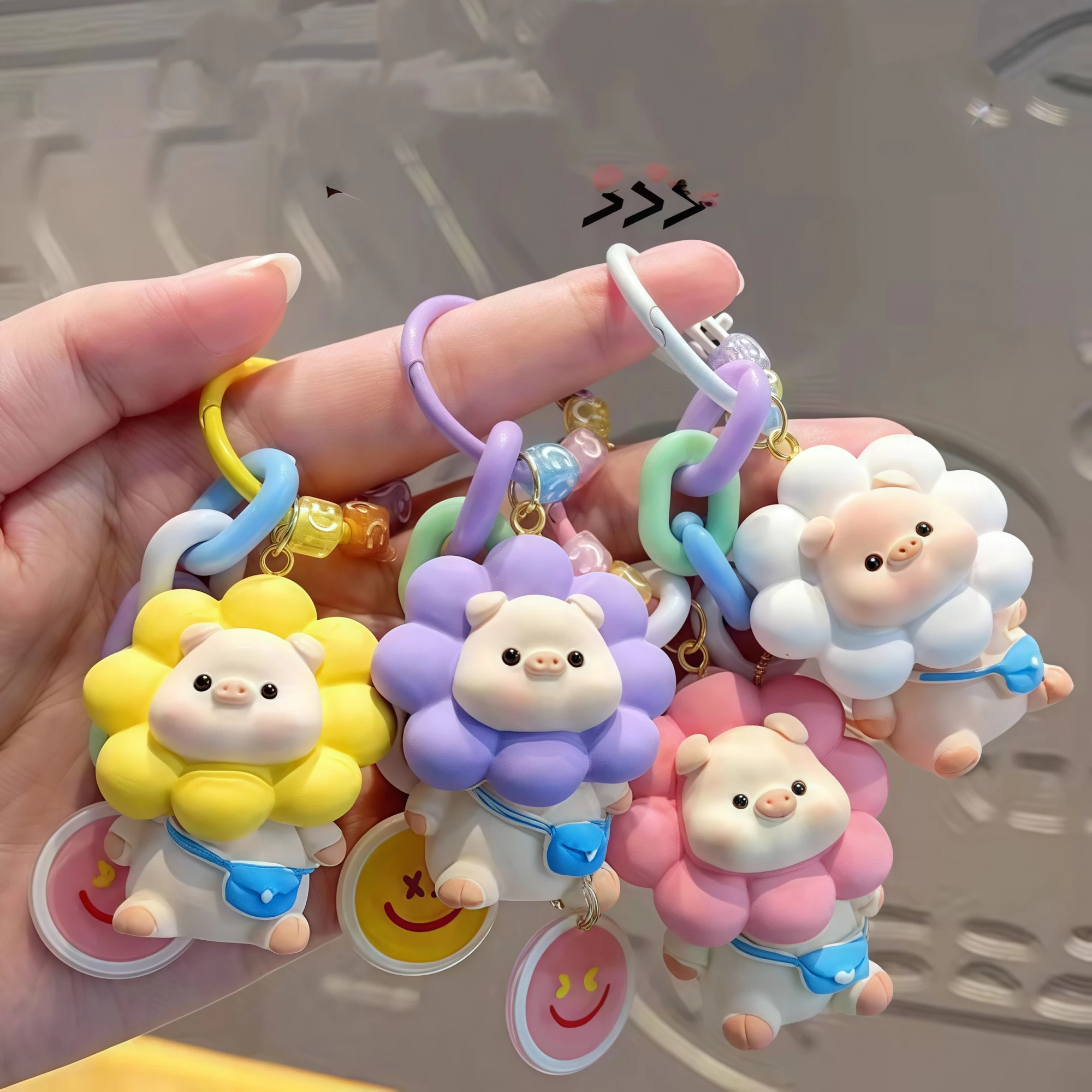 

Cute Piggy Couple Key Chain Creative Sunflower High Appearance Level Design Bag Pendant Birthday Thanksgiving Jewelry Gift