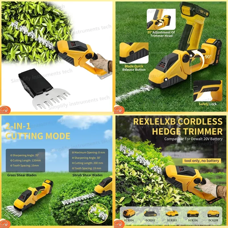 Cordless Hedge Trimmer 20V Compatible with DeWalt Battery Shrub Trimmer Grass Shears Handheld Hedge Cutter for