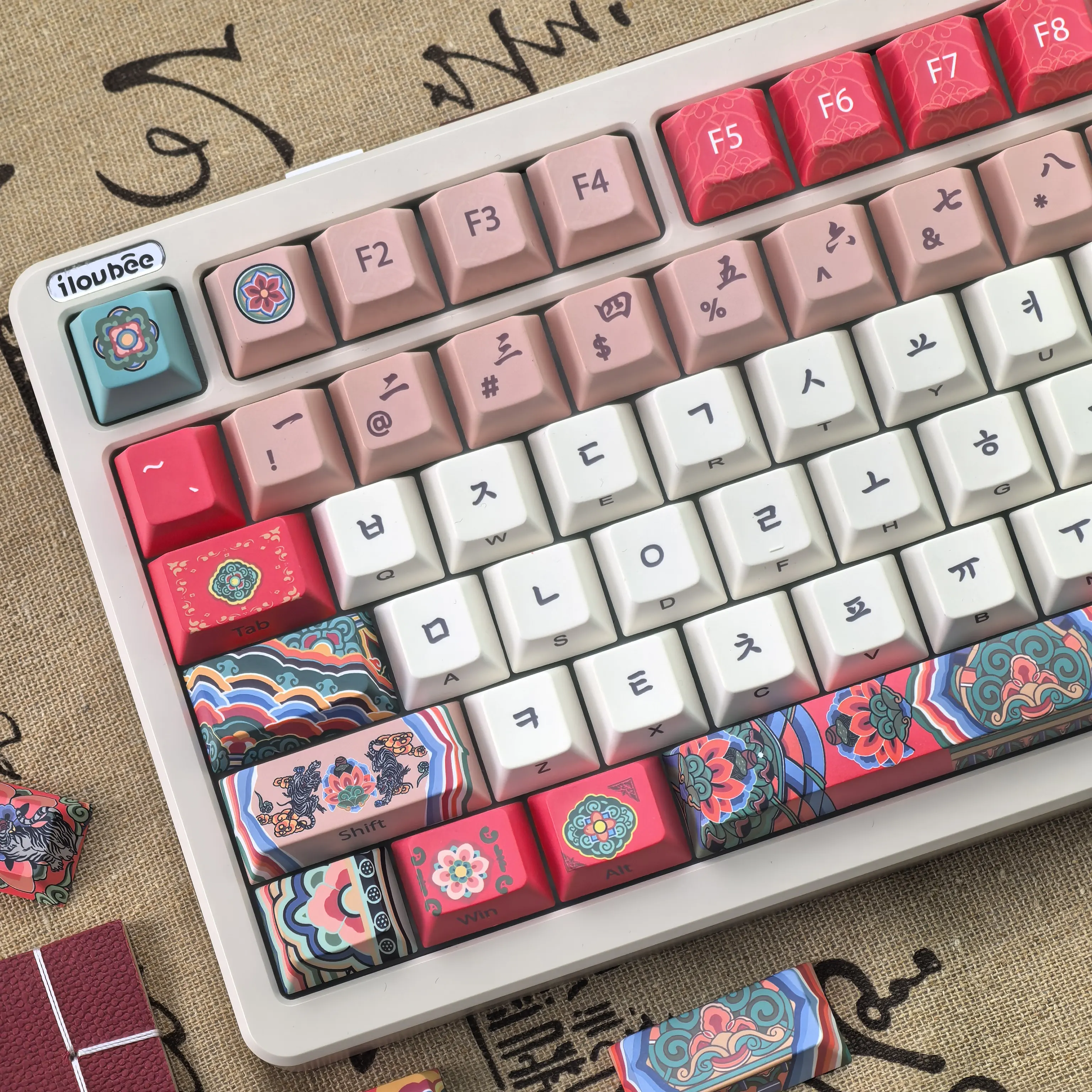 MAIMOOO Danqing Korean Keycaps Cherry Pbt Watermelon Red Retro Architectural Style Compatible Aula And Ajazz Keyboard Keycap