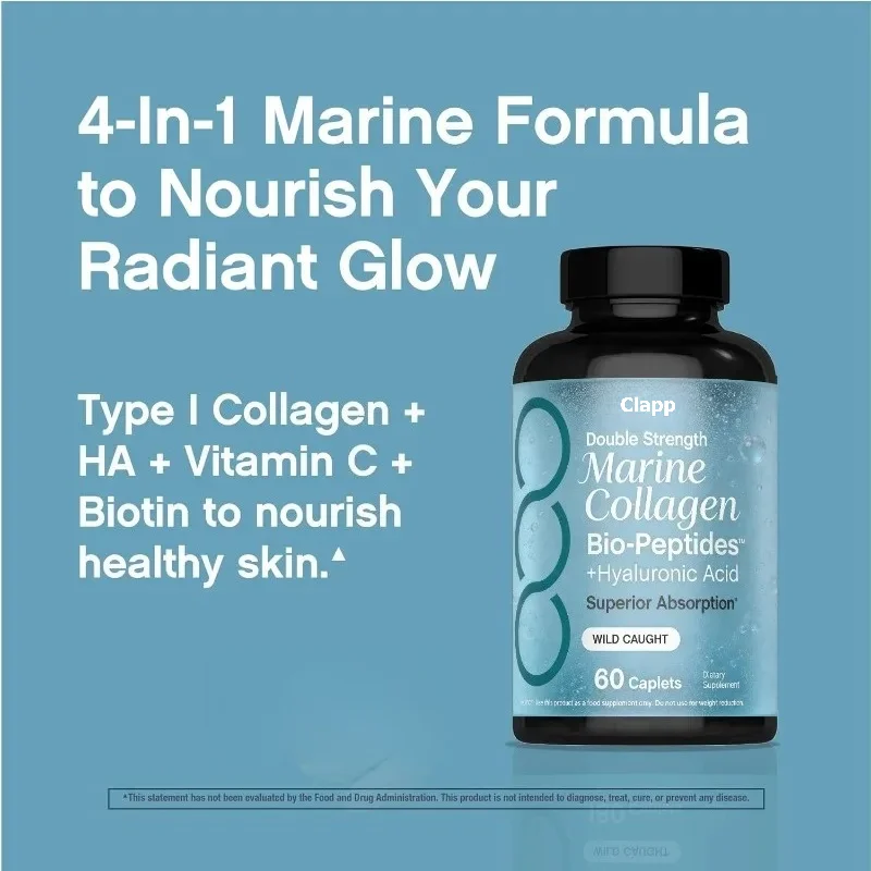 Marine Collagen Peptide Supplement Capsules Containing Hyaluronic Acid | Double Formula Nail, Skin, and Hair Health Support