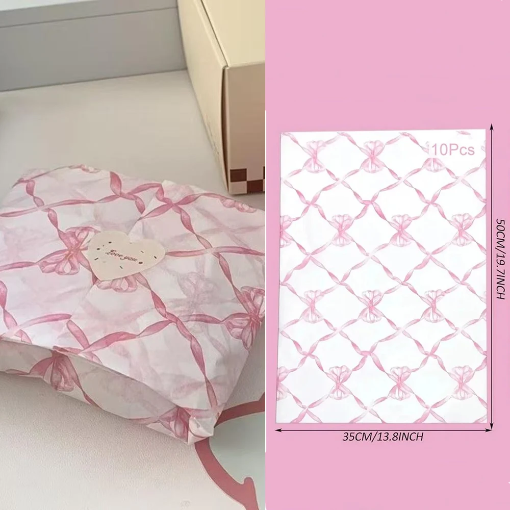10pcs Bowknot Tissue Paper Pink Bow Bouquet Flower Wrapping Paper Cake Baking Gift Wrap Art Paper for DIY Crafts Birthday Decor