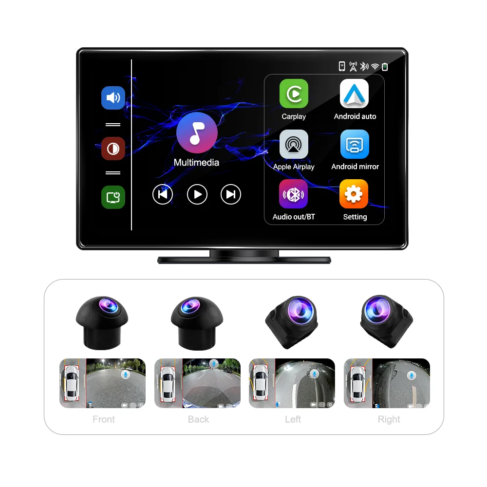 360 Panoramic System 9Inch Touch Screen Carplay Androidauto GPS Navigation Monitor Waterproof Night View 3D Image 360 Camera