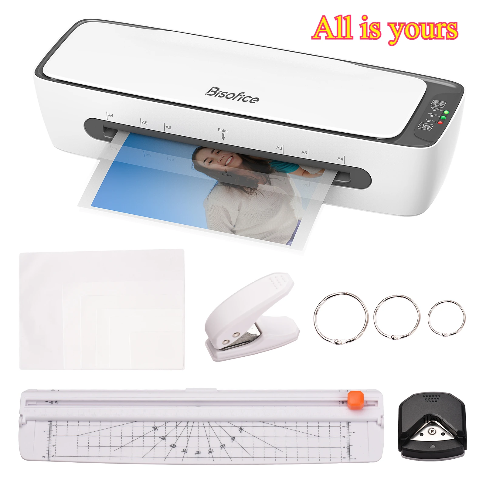 

SL688 Desktop Laminator Machine Set A4 Size Hot and Cold Lamination Device for A4/A5/A6 Laminating Pouches for Home Office Kit